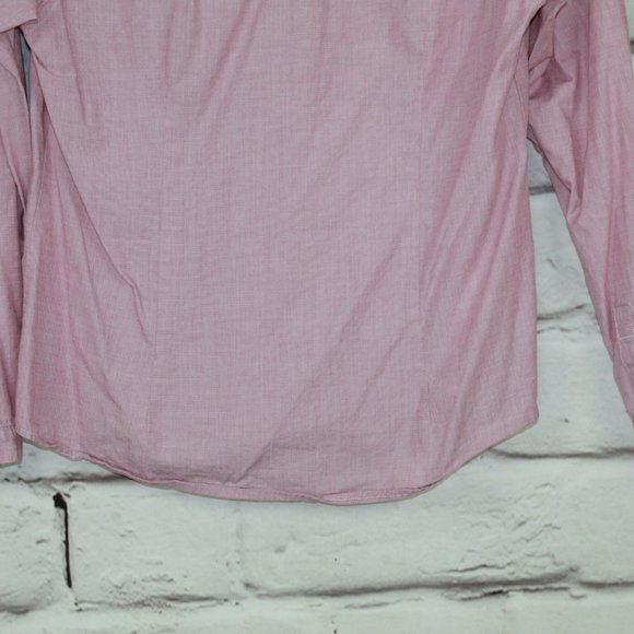 LL Bean Pink Collared V Neck Button Front Ruffle Dress Shirt Size M - Picture 7 of 8